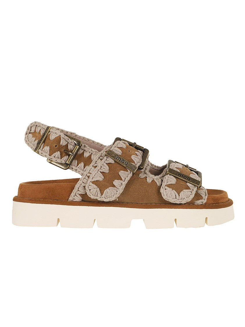 Mou Cognac Suede Bio Sandal With Adjustable Buckles