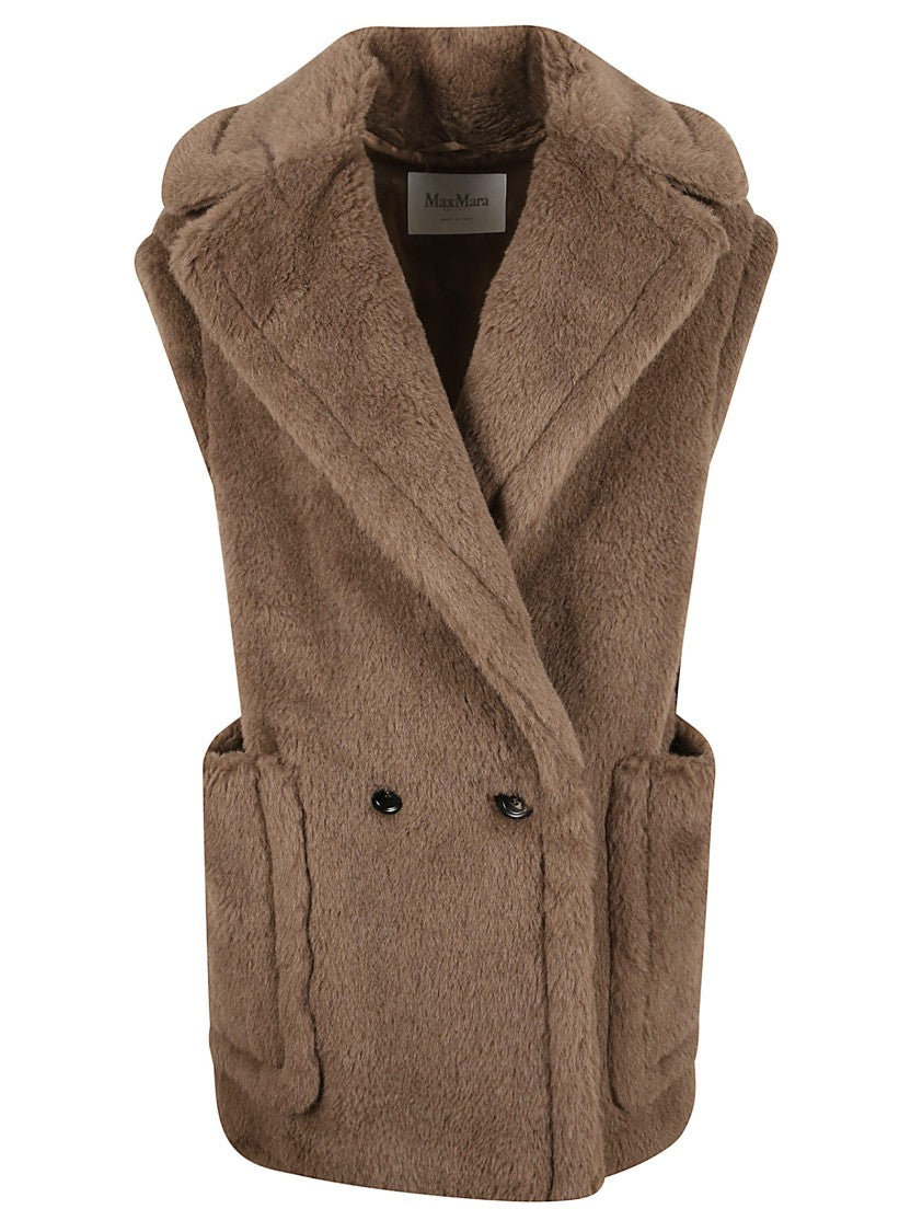 Max Mara Plush Textured Sleeveless Jacket With Double-Breasted Front