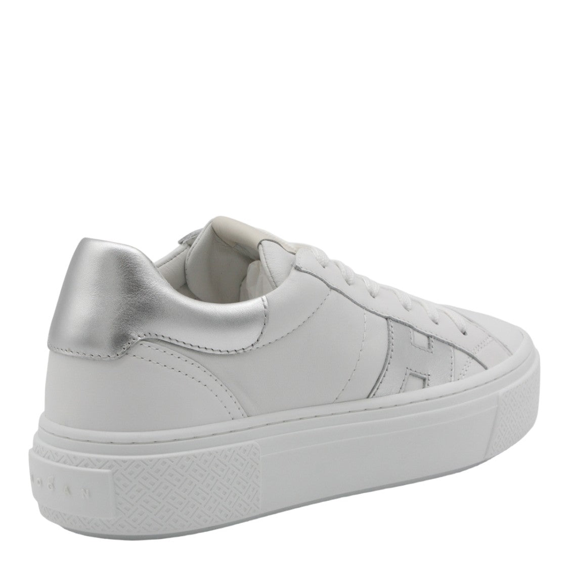 Hogan White Leather Sneakers With Metallic Accents