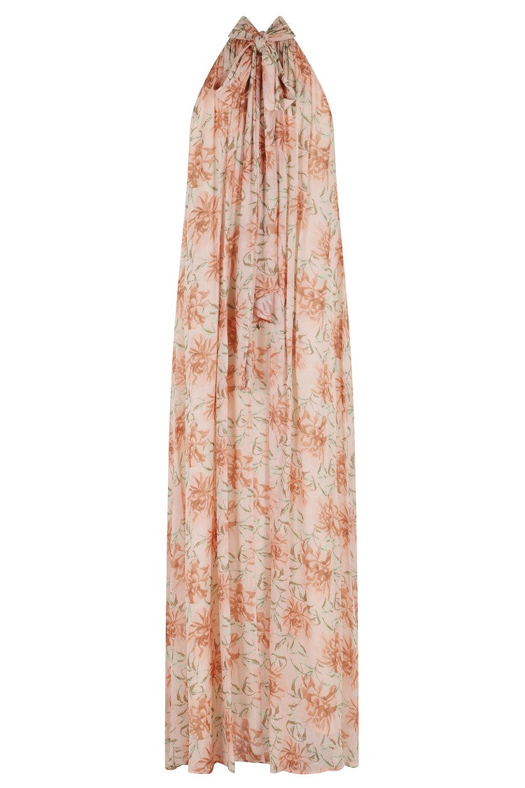 Semi Couture Orange Rosalind High-Neck Floral Printed Viscose Maxi Dress