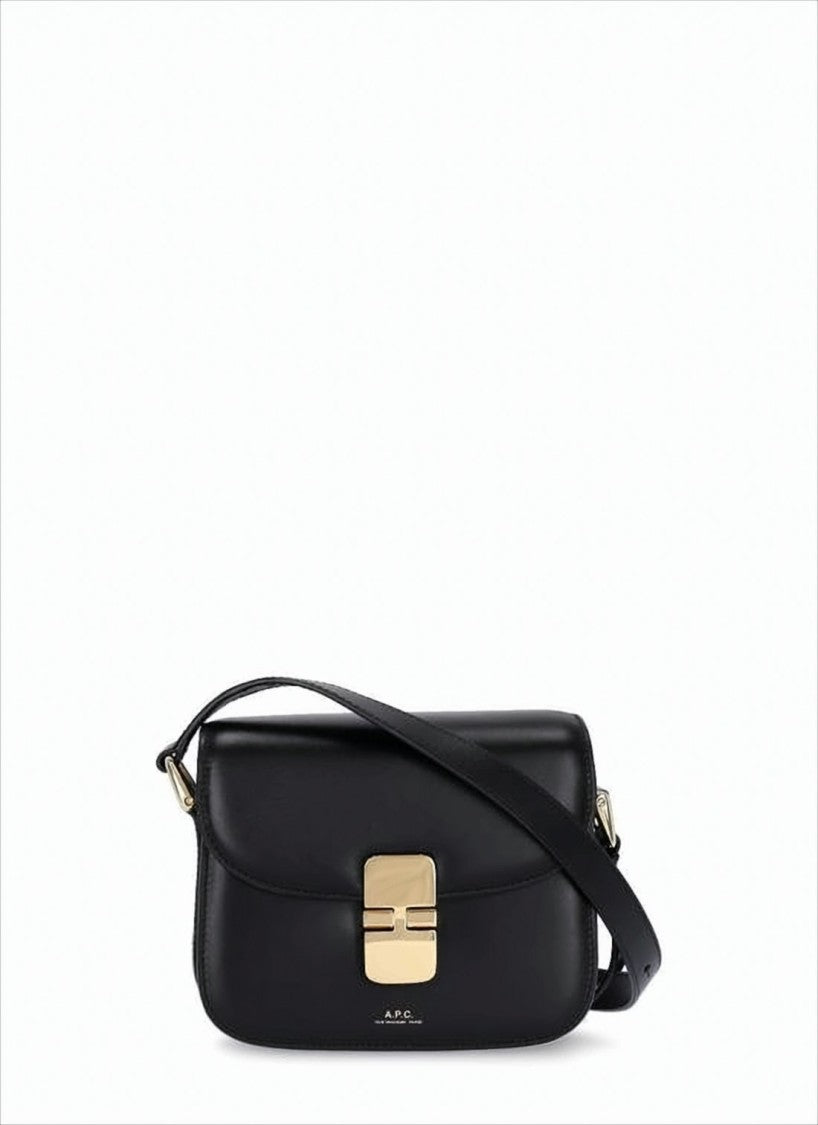 A.P.C. Structured Black Leather Crossbody Bag With Gold-Tone Clasp