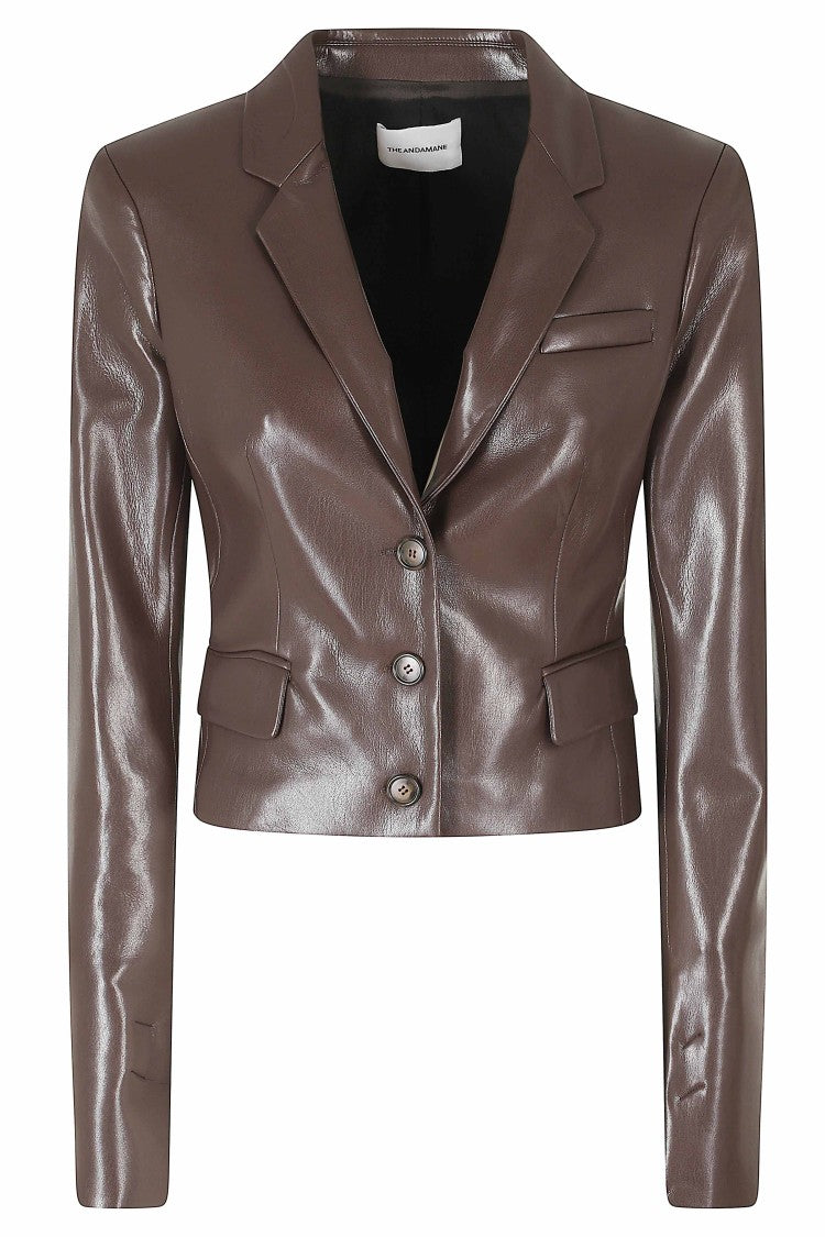 The Andamane Dark Brown Zefira Crop Length Single-Breasted Polyester Blazer