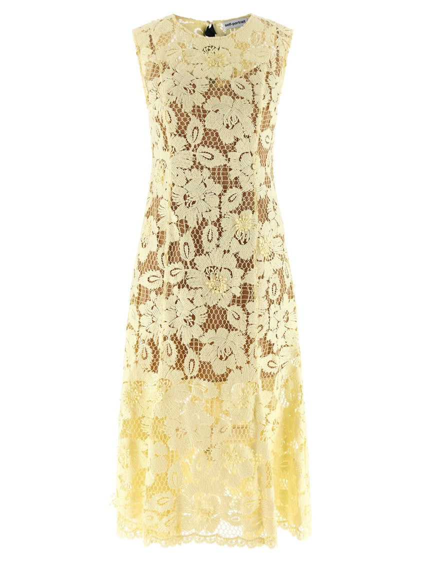Self-Portrait 'Yellow Crochet Lace' Midi Dress