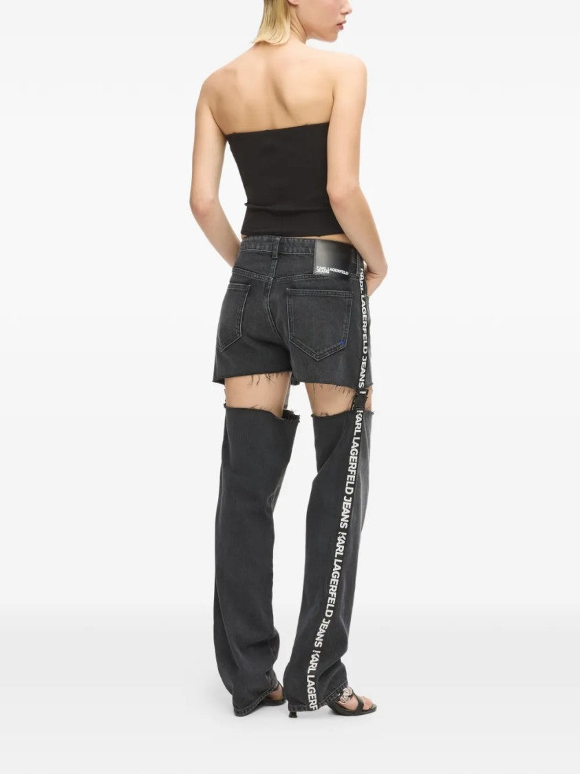 Karl Lagerfeld Detachable Black Denim Jeans With Mini Skirt Top
