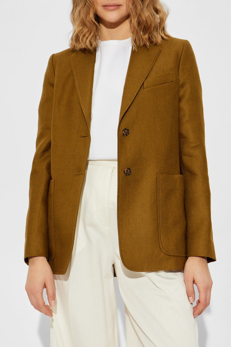 Max Mara Brown Linen Blazer With Double-Breasted Closure
