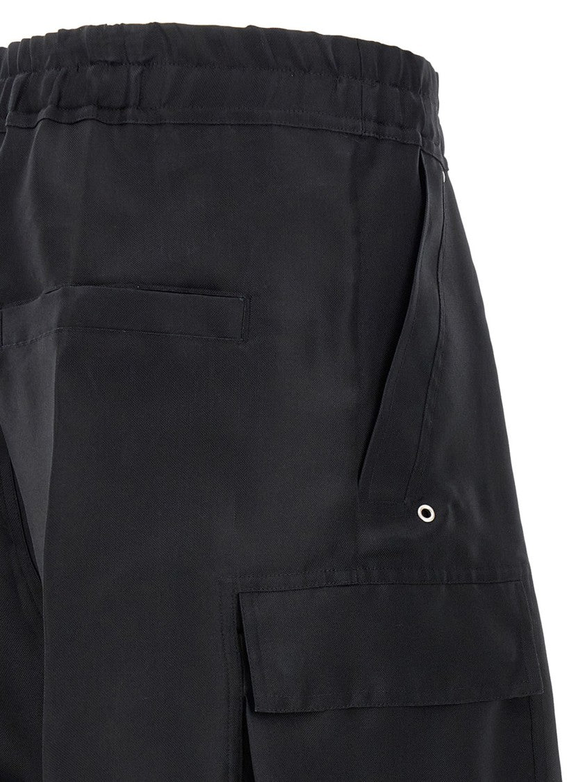 Rick Owens Cargobelas Black Silk Pants With Adjustable Drawstring