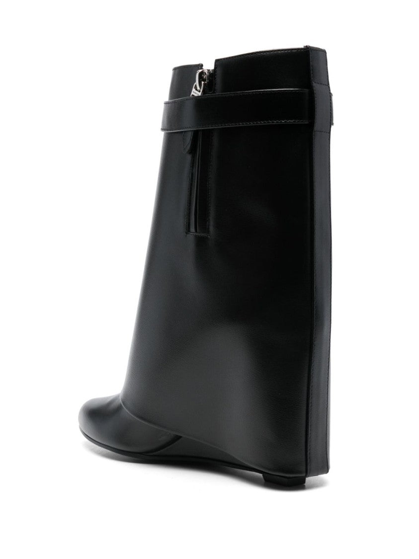 Givenchy Calf Leather Boots With 90Mm Wedge Heel And Padlock Detail