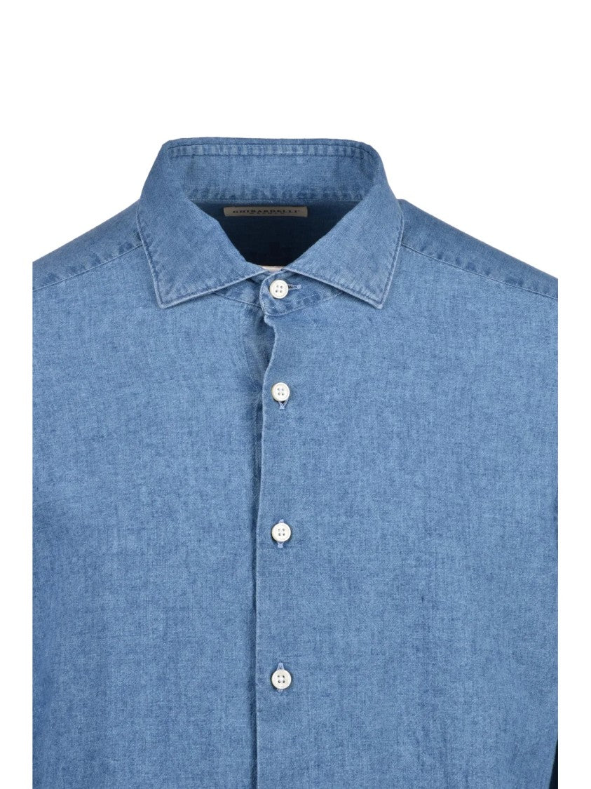 Ghirardelli Blue Linen-Blend Denim Shirt
