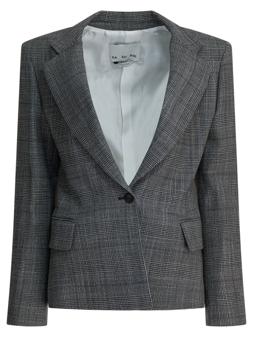 Sa Su Phi Tailored Plaid Jacket With Notched Lapels And Single-Button Closure