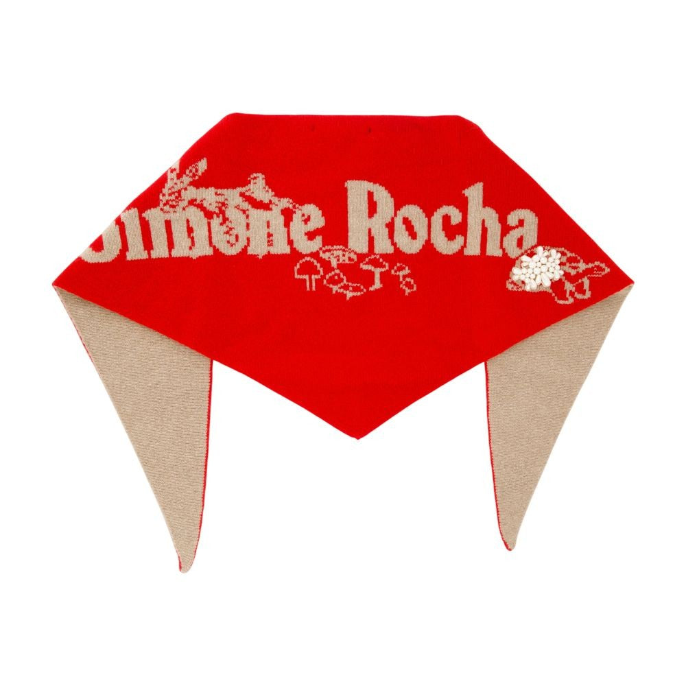 Simone Rocha Triangular Wool Scarf With Bold Red Exterior