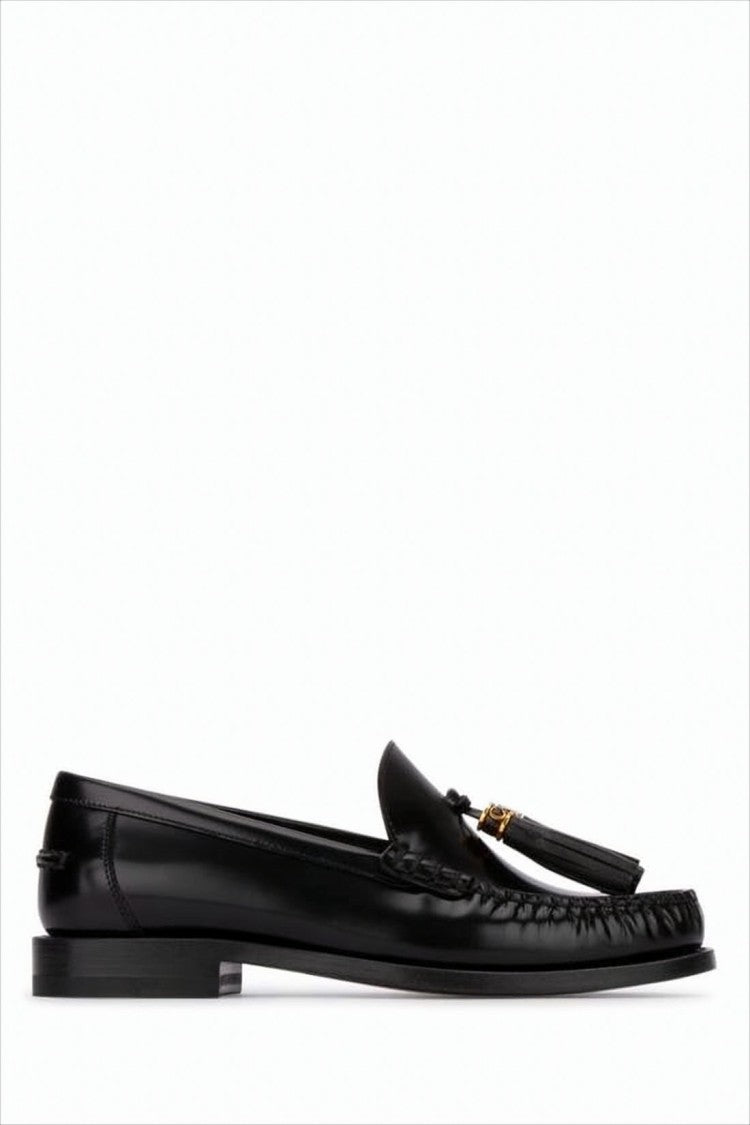 Christian Dior Black Leather Loafers With Moccasin Toe And Gold Accents
