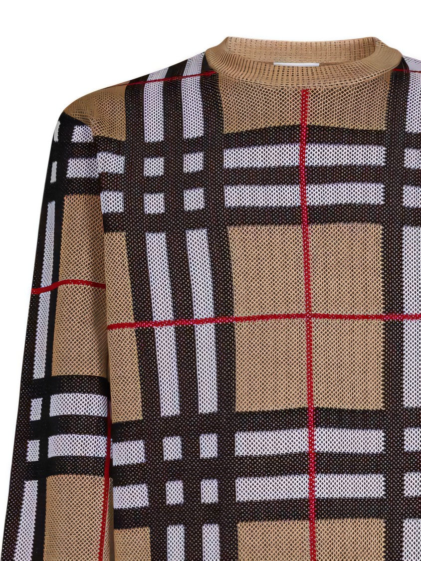 Burberry Check Patterned Sweater With Round Neckline