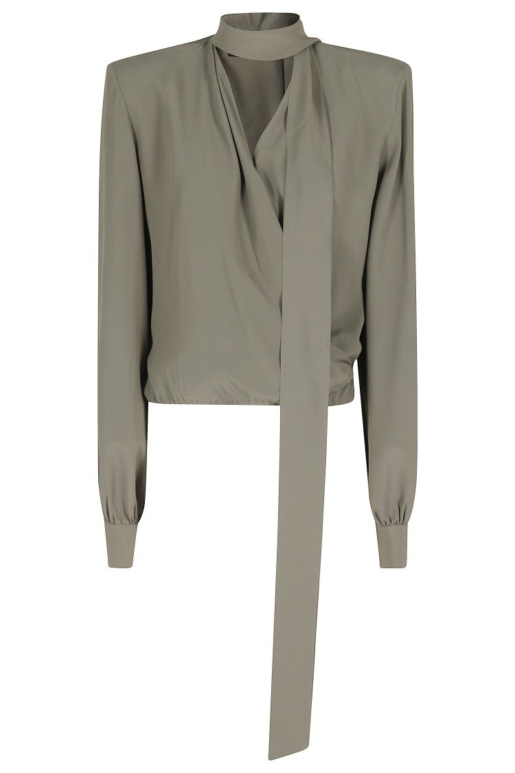 Federica Tosi Military Green Crossed Scarf-Neck Acetate-Blend Blouse