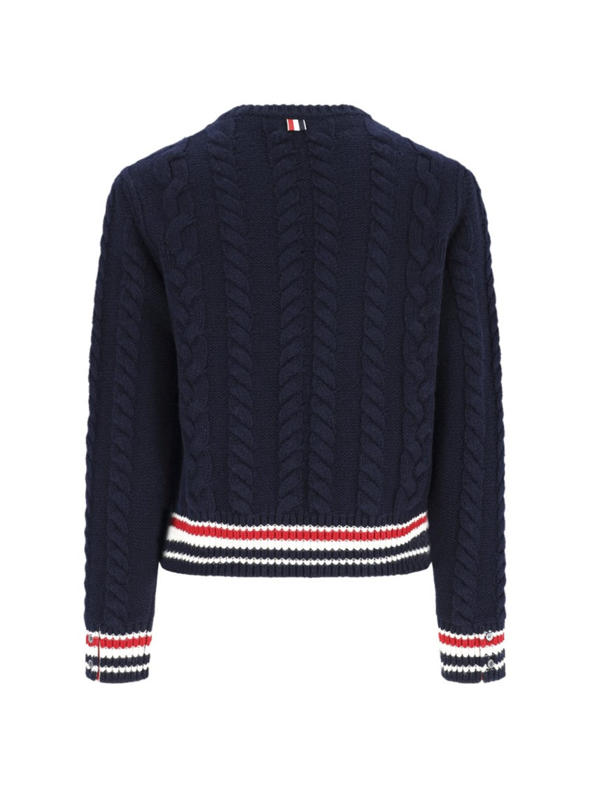 Thom Browne Blue Cable Knit Virgin Wool Sweater