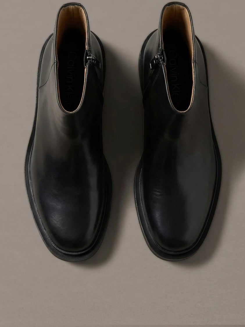 Calvin Klein Black Rubber Zip Boot Lth Leather Ankle Boots