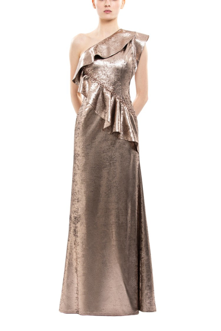 Saiid Kobeisy Embellished One-Shoulder Lamé Dress