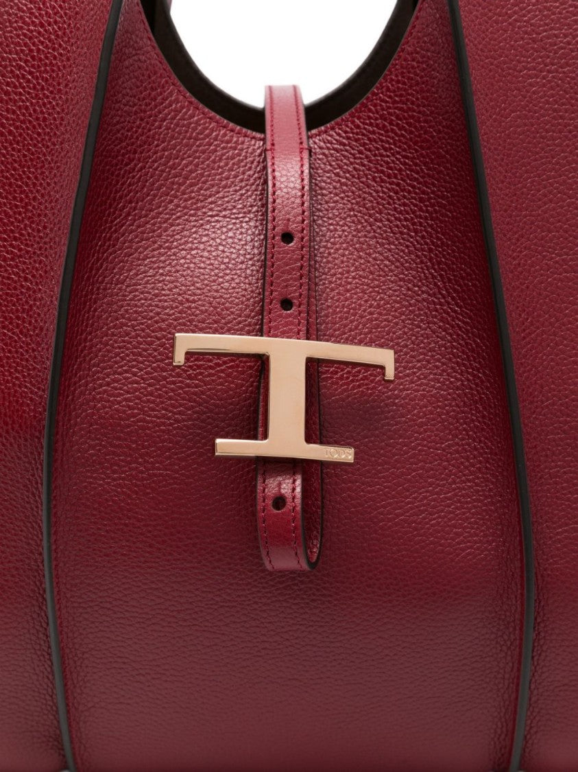 Tod's Deep Red Calfskin Shopper Bag