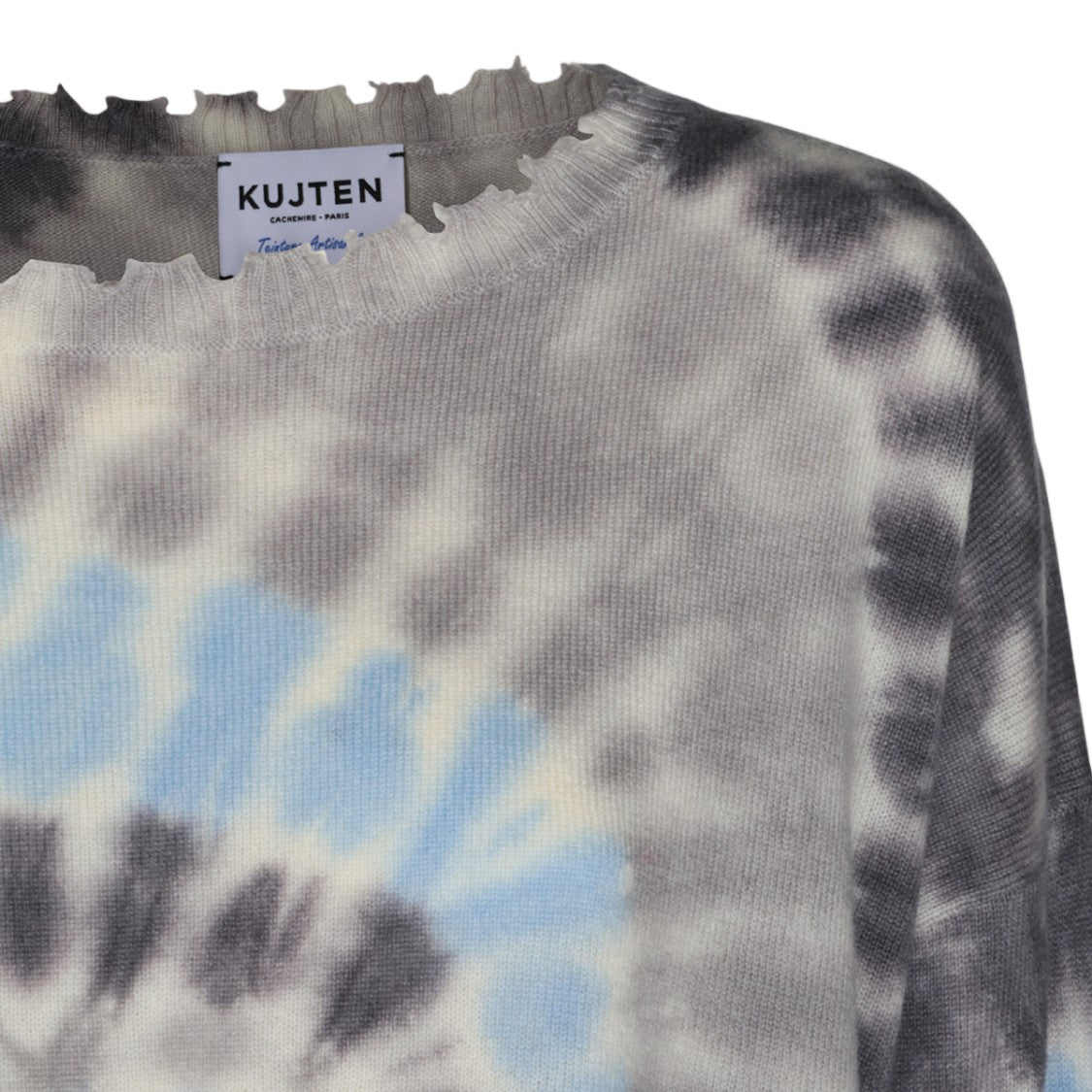 Kujiten Spiral Tie-Dye Distressed Lettuce Edge Knit Sweater