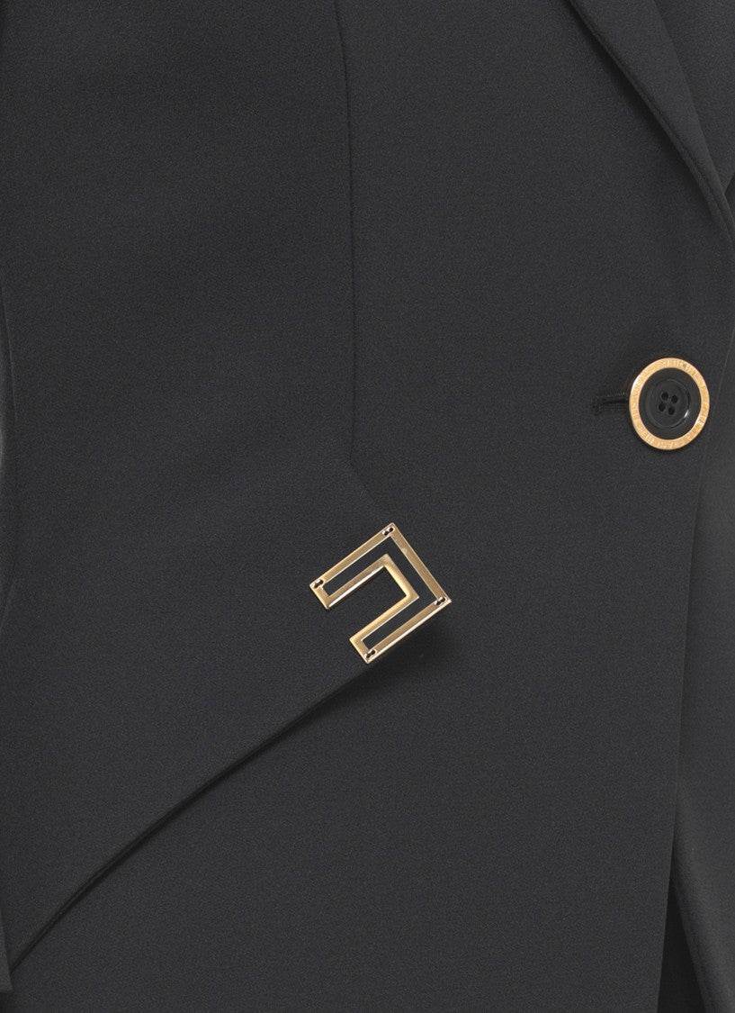 Elisabetta Franchi Black Peak Lapel Logoed Blazer