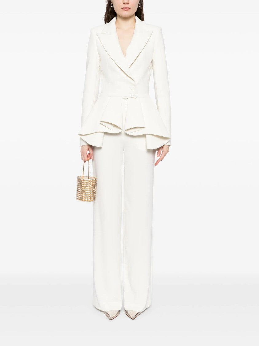 Saiid Kobeisy Structured Off-White Tailored Set With Pleated Hem