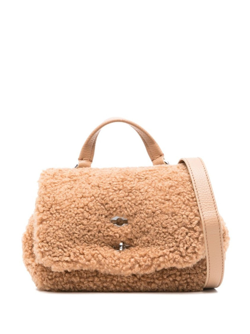 Zanellato Camel Brown Faux Shearling Shoulder Bag With Adjustable Strap