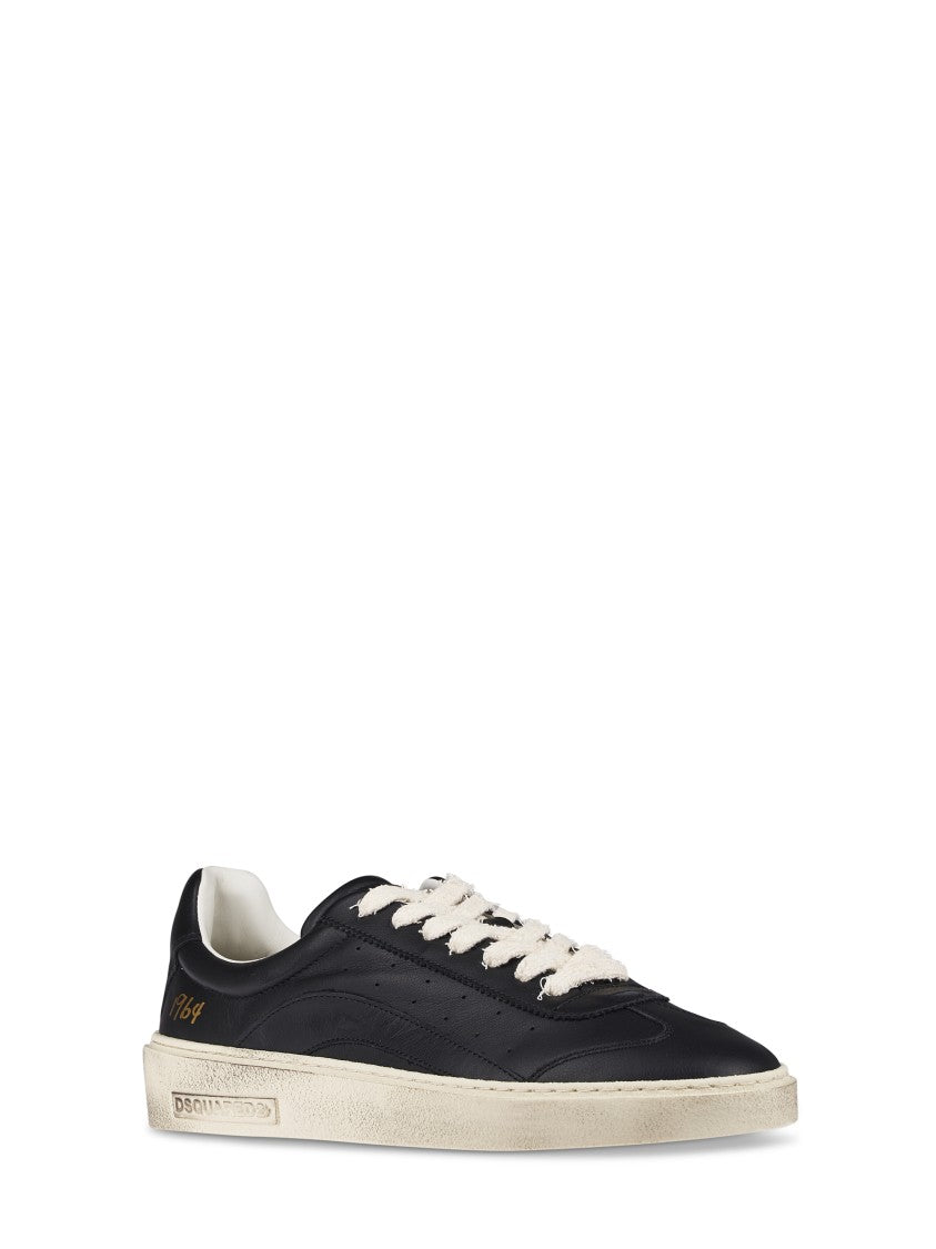 Dsquared2 Low-Top Black Leather Sneakers With Distressed Sole