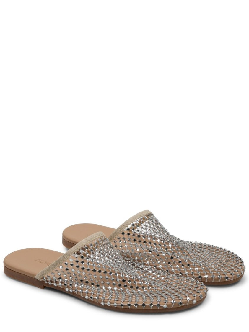 Alysi Mesh Rhinestone Polyester Slip On Mules