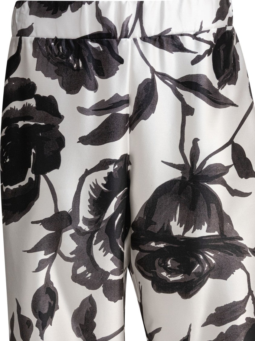 Sleep No More High-Waisted Wide-Leg Silk Trousers With Floral Print