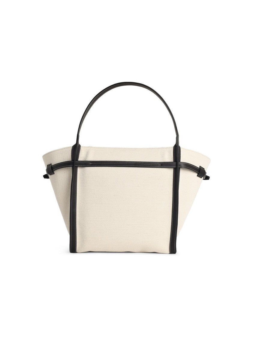 Tod's 'Shopping Tim' Canvas And Midi White Leather Bag