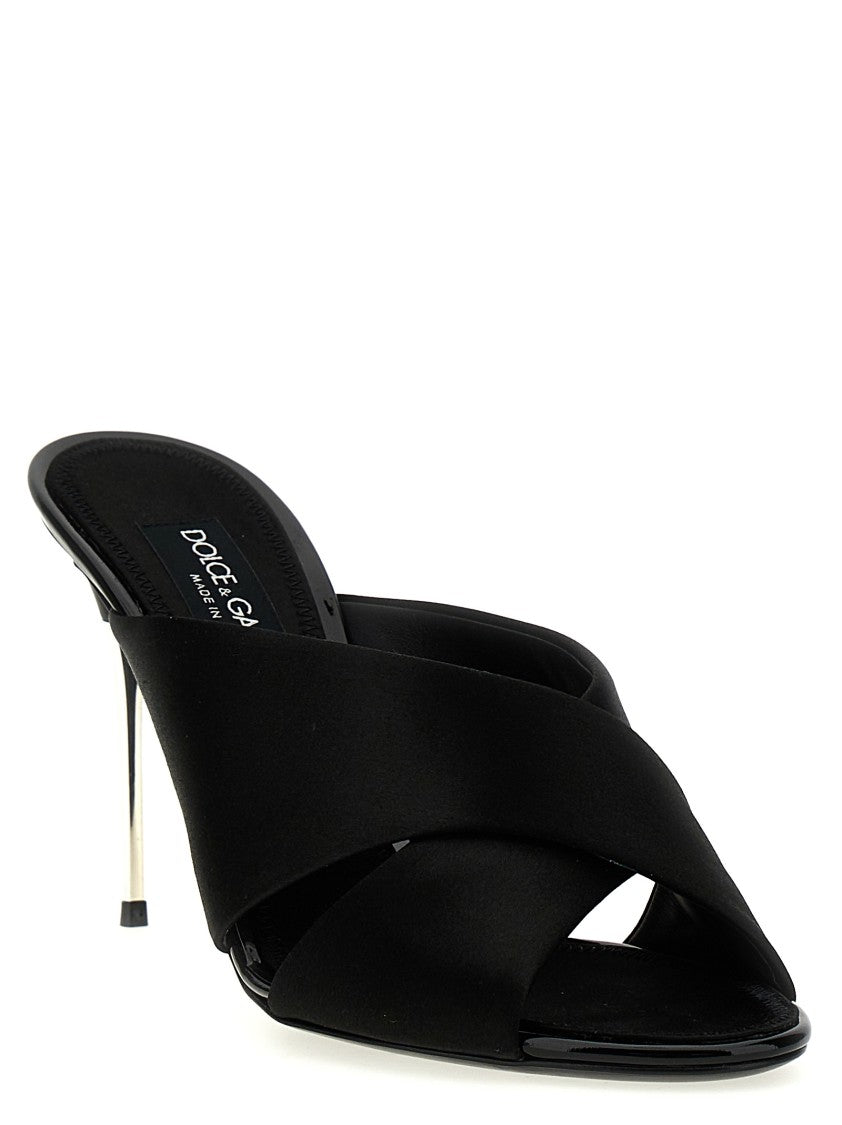 Dolce & Gabbana Black Satin Sandals With Crossed Bands