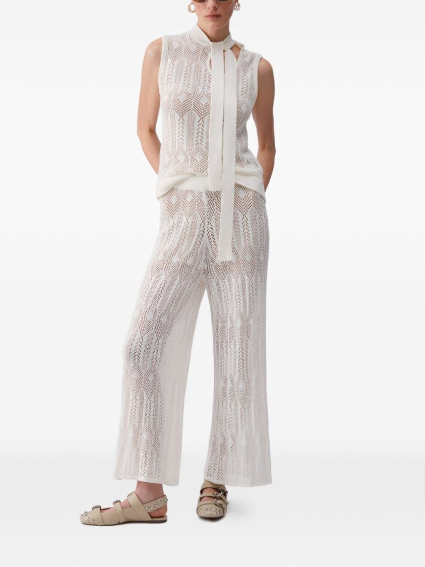 Liu Jo Beige Openwork Cut-Out Bow Sweater