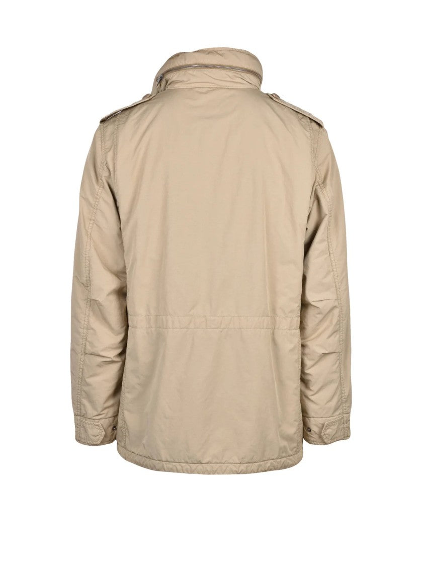 Aspesi Beige Overcoat With Concealed Hood And Quilted Interior
