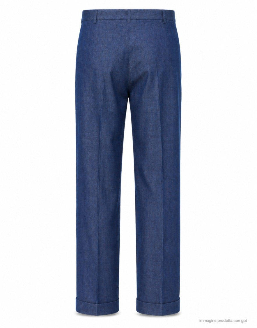 Tela Cruda Straight Fit Pleated Trousers With Turn Up