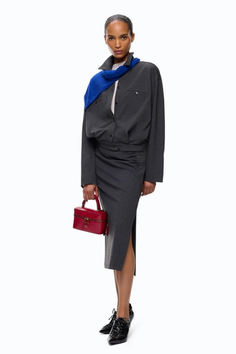 Pinko Grey Viscose-Nylon Blend Snap-Button Skirt