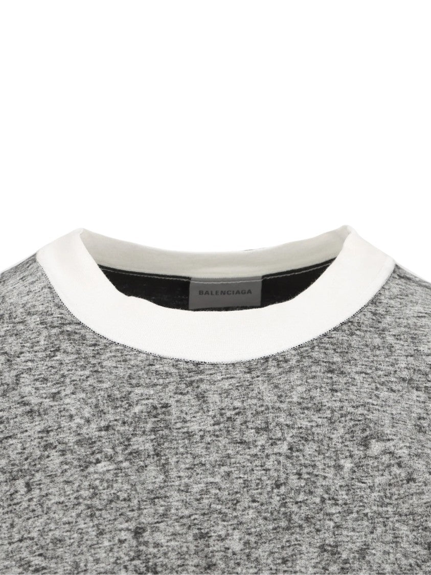 Balenciaga Heathered Grey Medium Fit T-Shirt With Contrasting Ribbed Trims