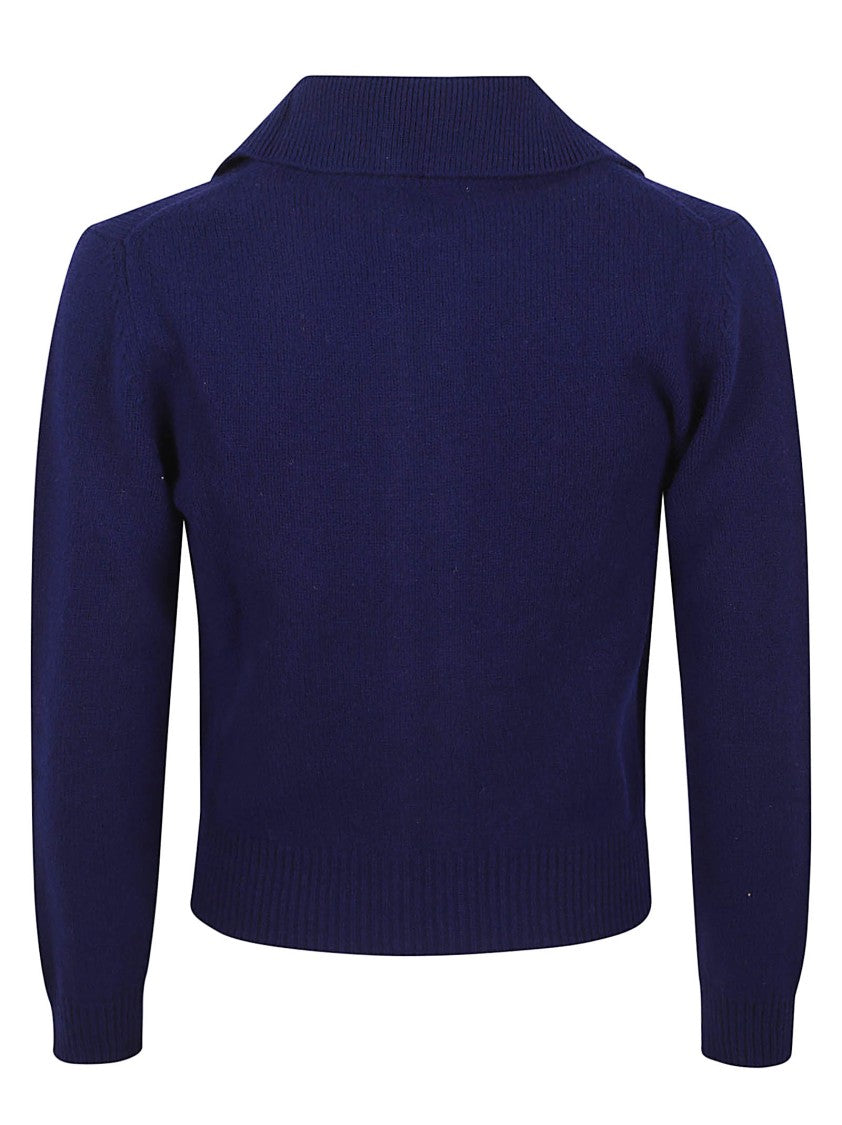 Jil Sander Deep Blue Knit Sweater With Full Front Zipper And Versatile Collar