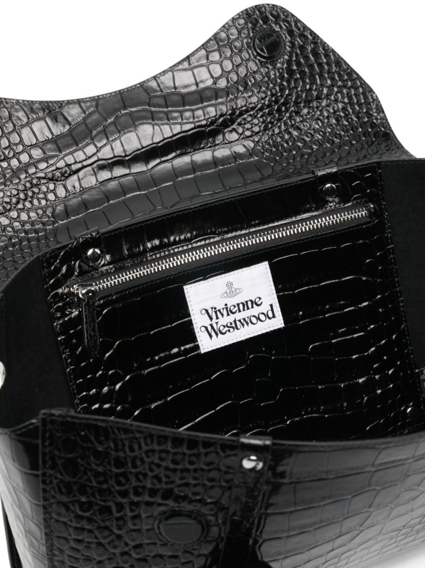 Vivienne Westwood Black Croc Embossed Top Handle Bag