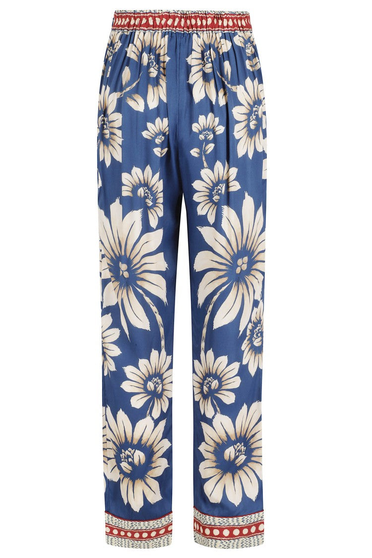 Farm Rio Blue Luna Pajama Fanstasia Printed Viscose Straight-Leg Pants