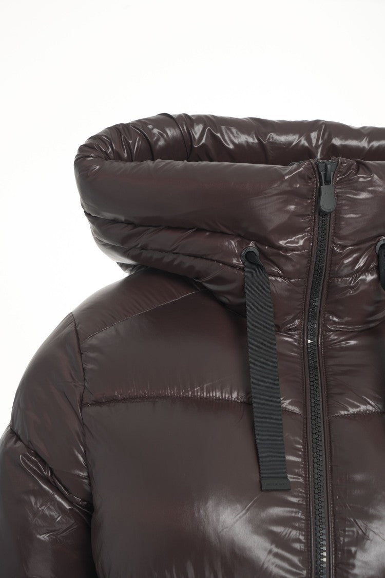 Save The Duck Glossy Long Puffer Jacket With Adjustable Collar And Plumtech Insulation