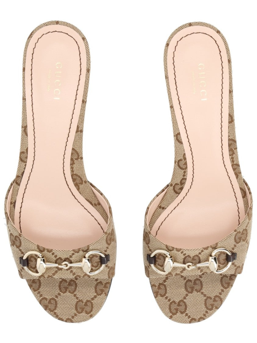 Gucci Textured Metallic Horsebit Fabric Sandals