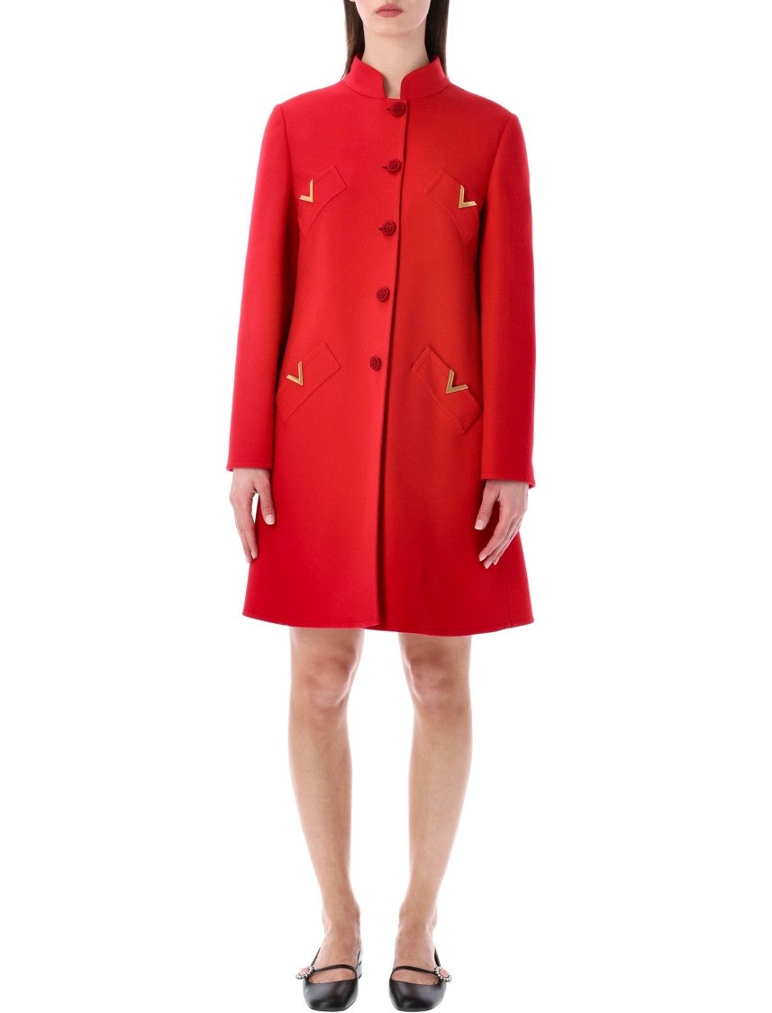 Valentino Garavani Drap Compact Monopetto Vlogo Wool Coat