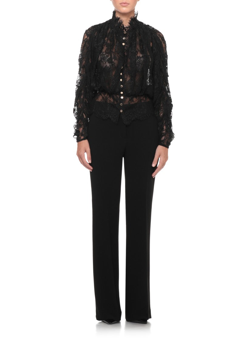 Self-Portrait Delicate Black Lace Shirt With High Collar And Gold Accents
