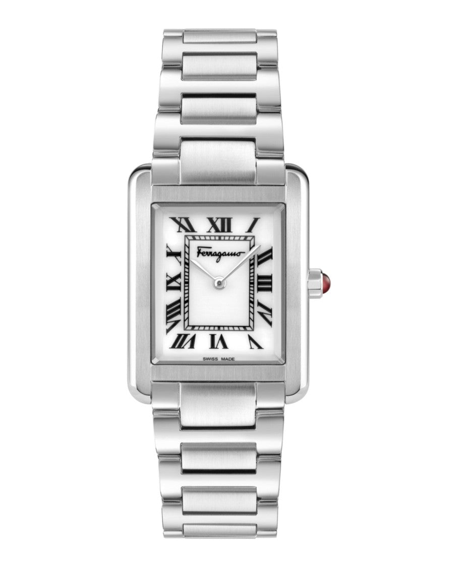 Ferragamo Silver Stainless Steel Rectangular Portrait Watch