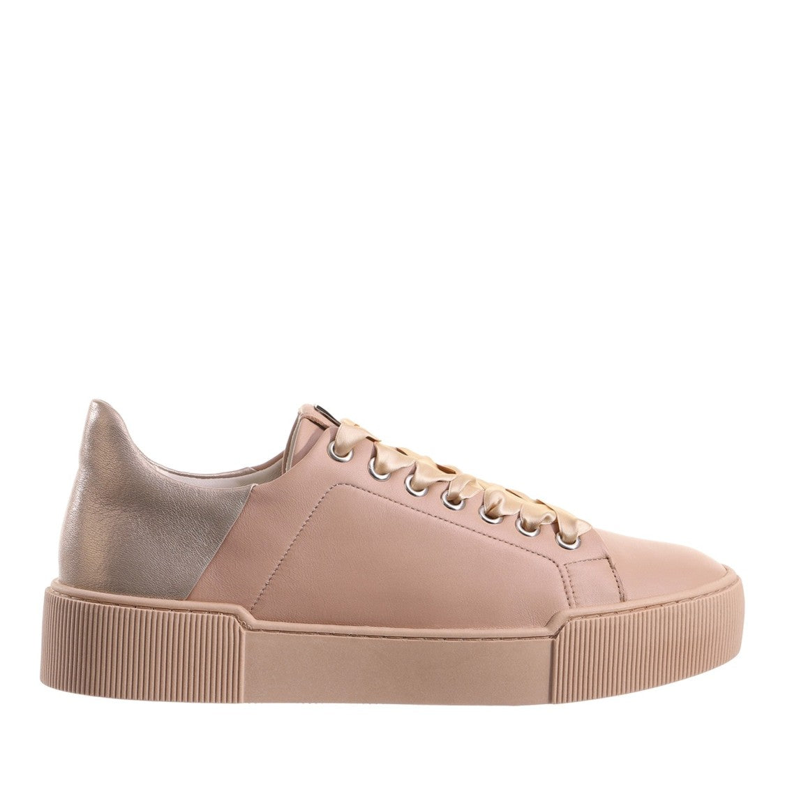Högl Beige Blade Metallic Accent Leather Wedge Sneakers