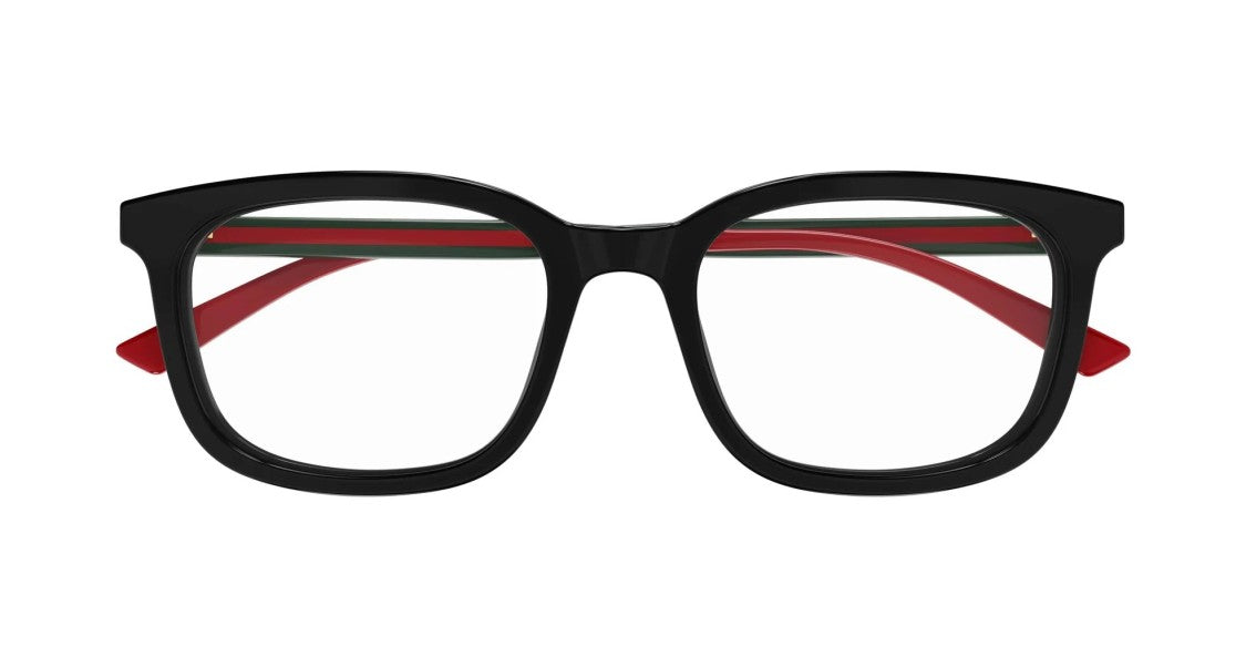 Gucci Black Striped Temples Oversized Square Eyeglasses