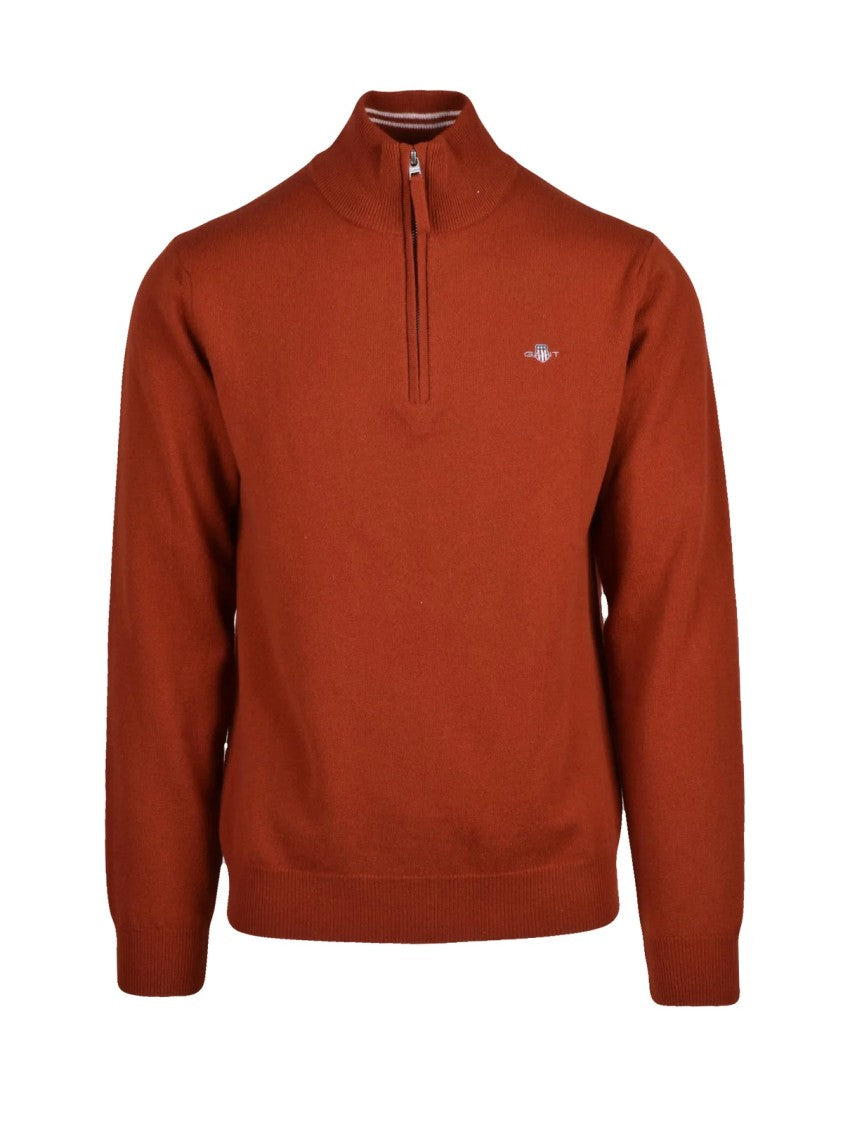 Gant Rust Wool Pullover With Half-Zip And Embroidered Logo