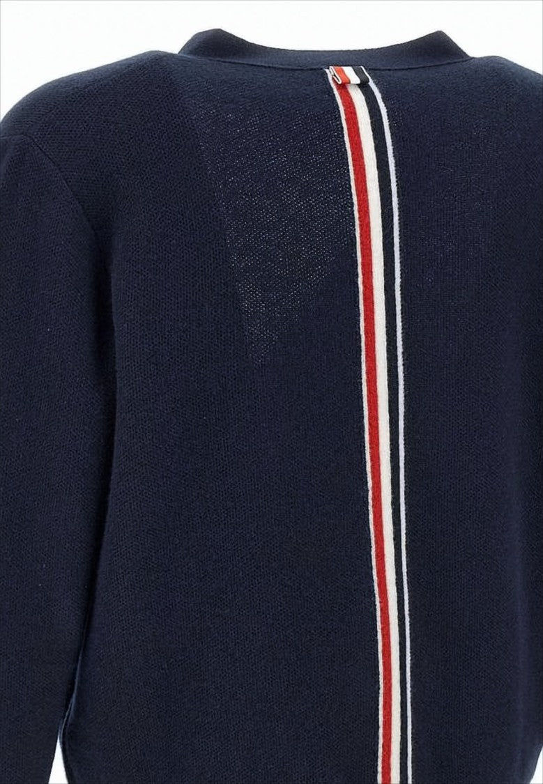 Thom Browne Classic V-Neck Wool Cardigan With Striped Back Detail