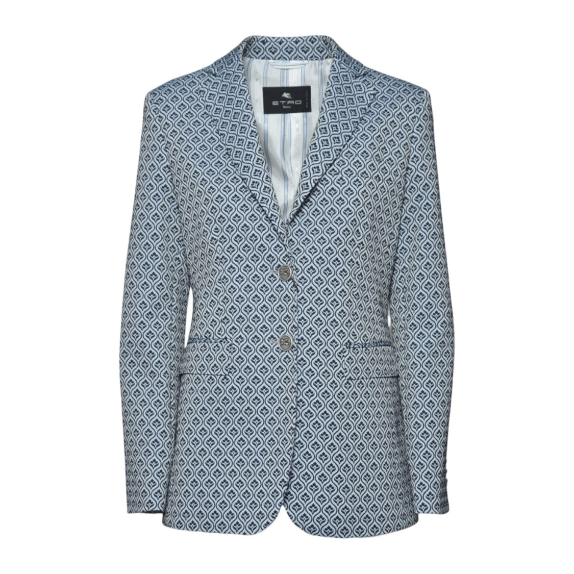 Etro Single-Breasted Blue Jacquard Jacket With Medallion Motif