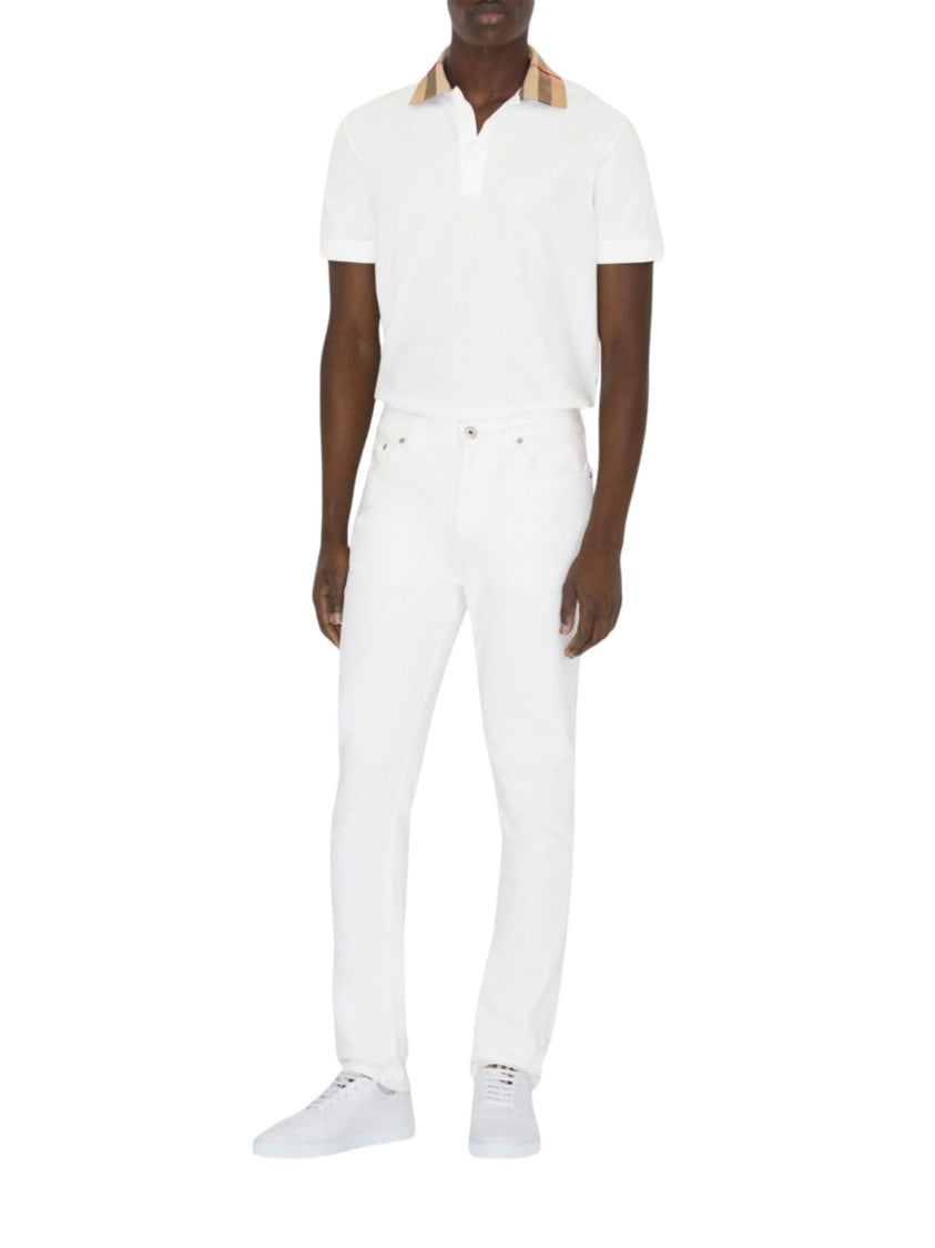 Burberry White Vintage Check Collar Cotton Polo Shirt