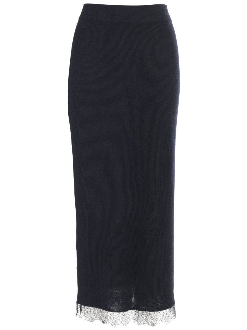 Arch4 Cashmere Long Skirt With Lace Hem Detail
